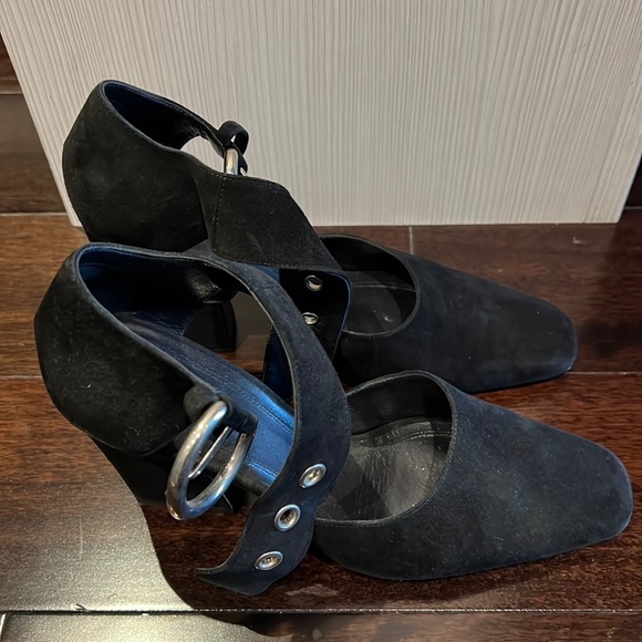 Celine Black Suede Mary Jane Block Heel Pumps - Picture 1 of 7